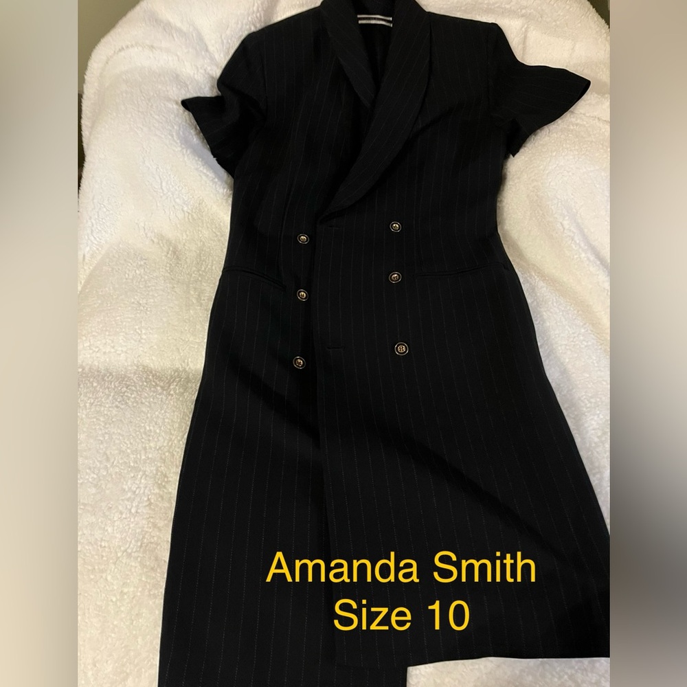 Amanda Smith Black Pin Striped Midi Dress
